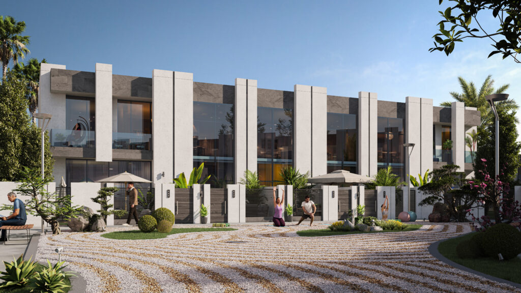 A contemporary townhouse with modern architecture
