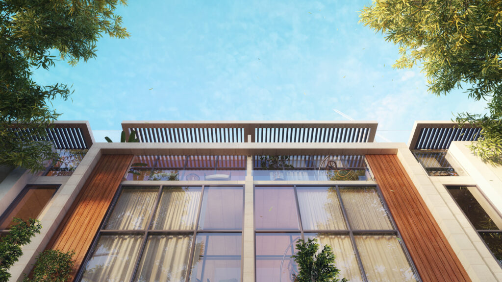 A contemporary townhouse exterior
